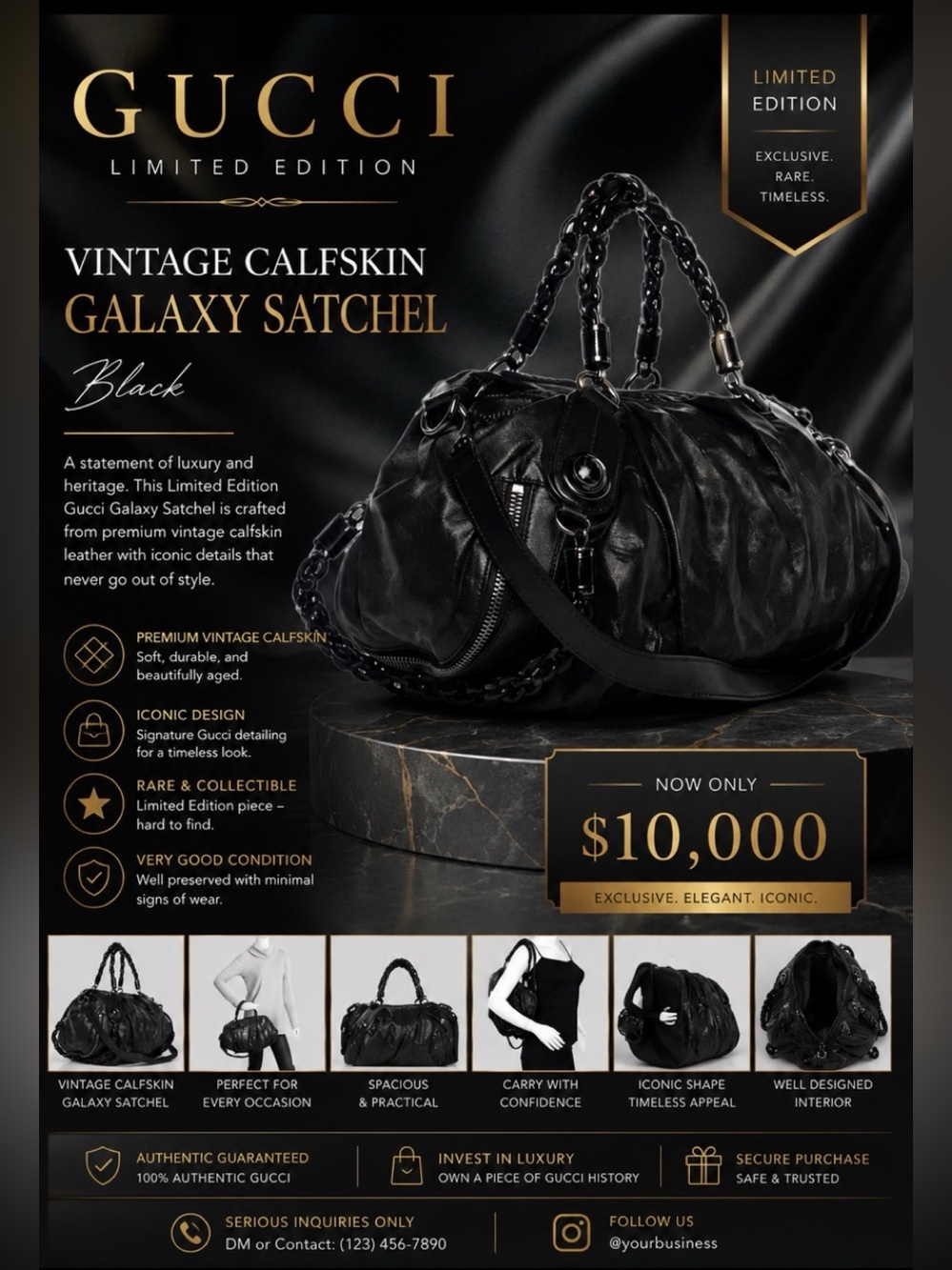 Vintage Calfskin Medium Galaxy Satchel Black limited edition